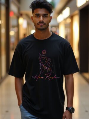 Hare Krishna English Oversized T-Shirt Black Color