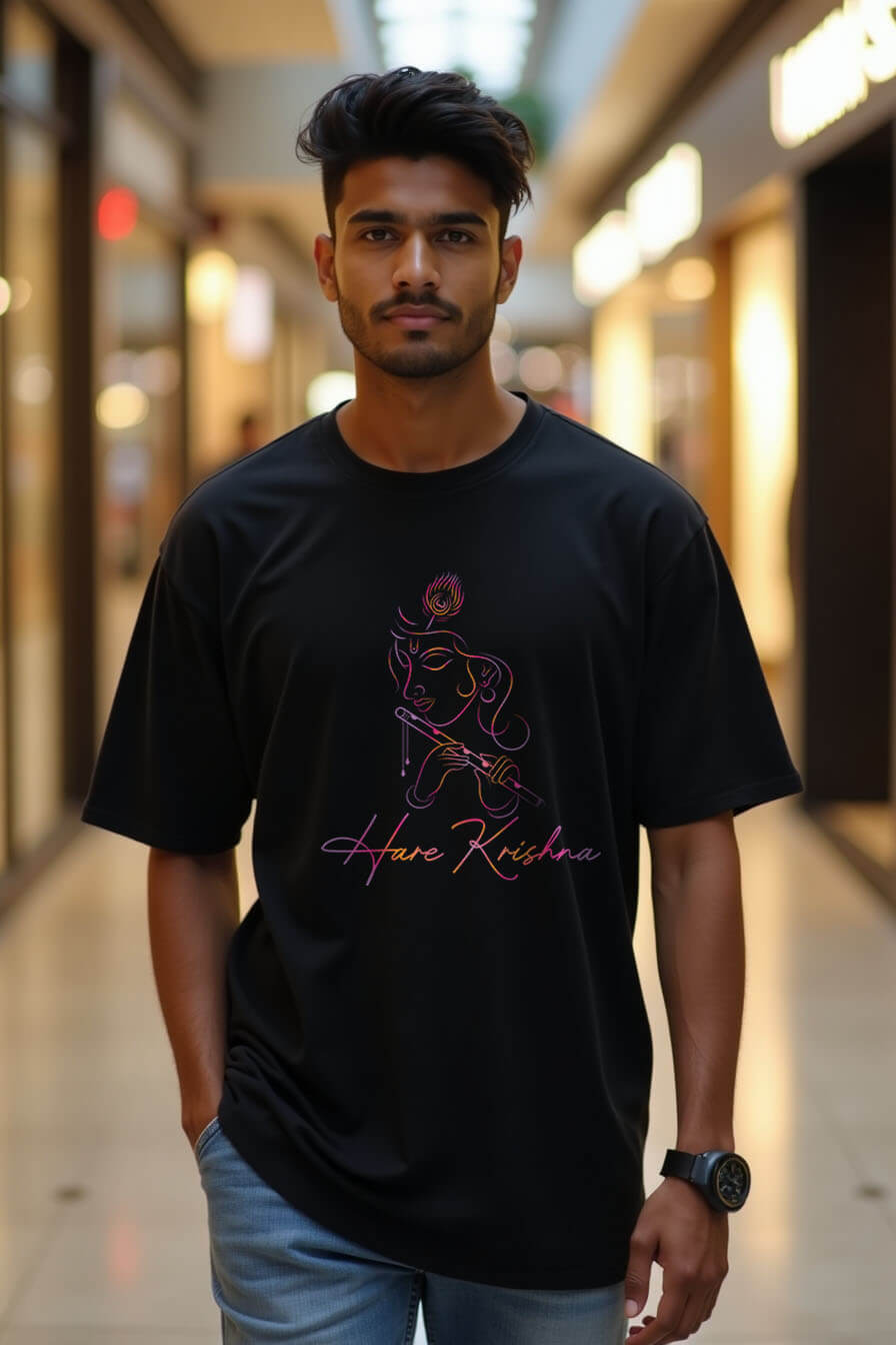 Hare Krishna English Oversized T-Shirt Black Color