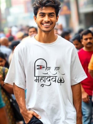 har har mahadev on white oversized t-shirt