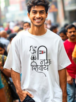 om namah shivay on white oversized t-shirt